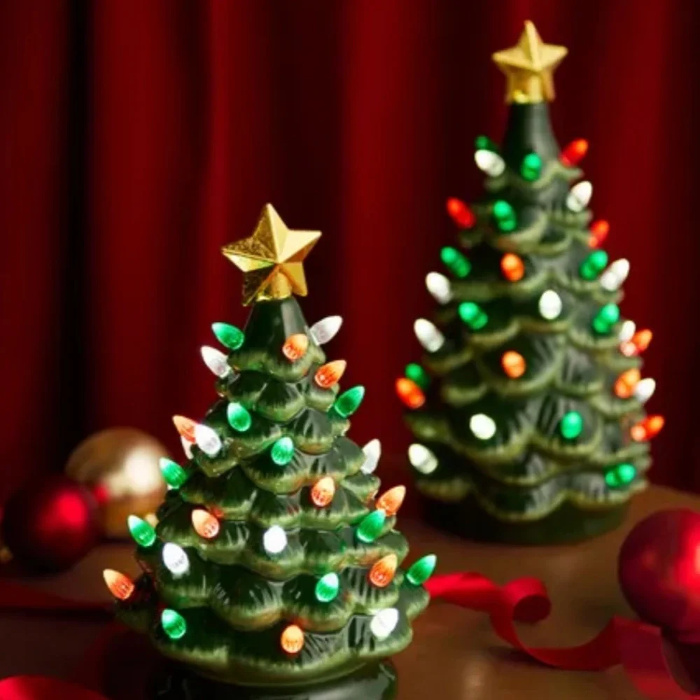 Green Ceramic Light-Up Tree with Star